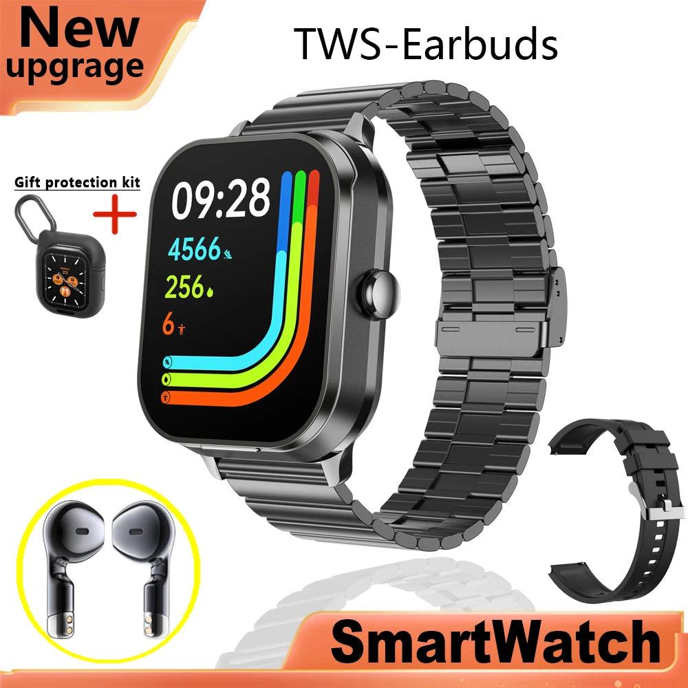Smart Watch D8 PRO TWS 2-in-1 Fones de Ouvido Bluetooth com Chamada, NFC, Monitoramento de Frequência Cardíaca e Pressão Arterial, Reprodução de Música