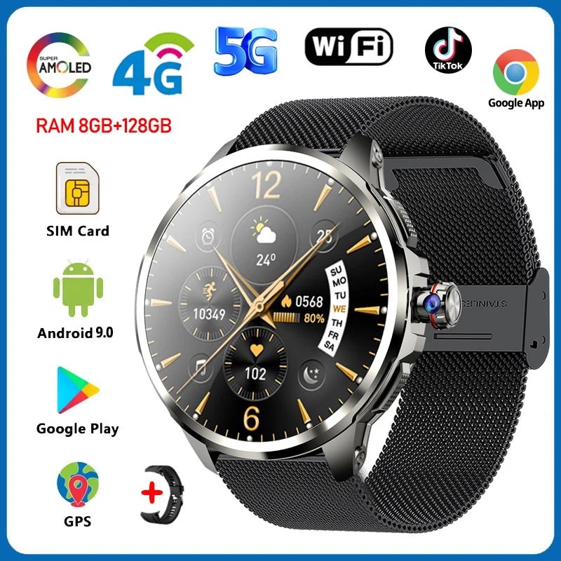 5G/4G Full Network Smart Watch 1.95 inch 720*720 Big Screen HD Video Call 8GB+128GB RAM 2100 mAh Google Play WIFI GPS Smartwatch
