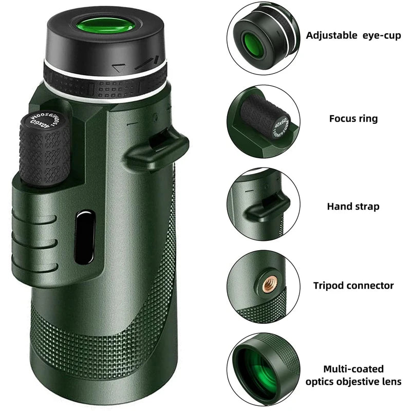 HD Zoom Monocular Telescope 80x100 – Waterproof, Portable & Phone Adapter Ready