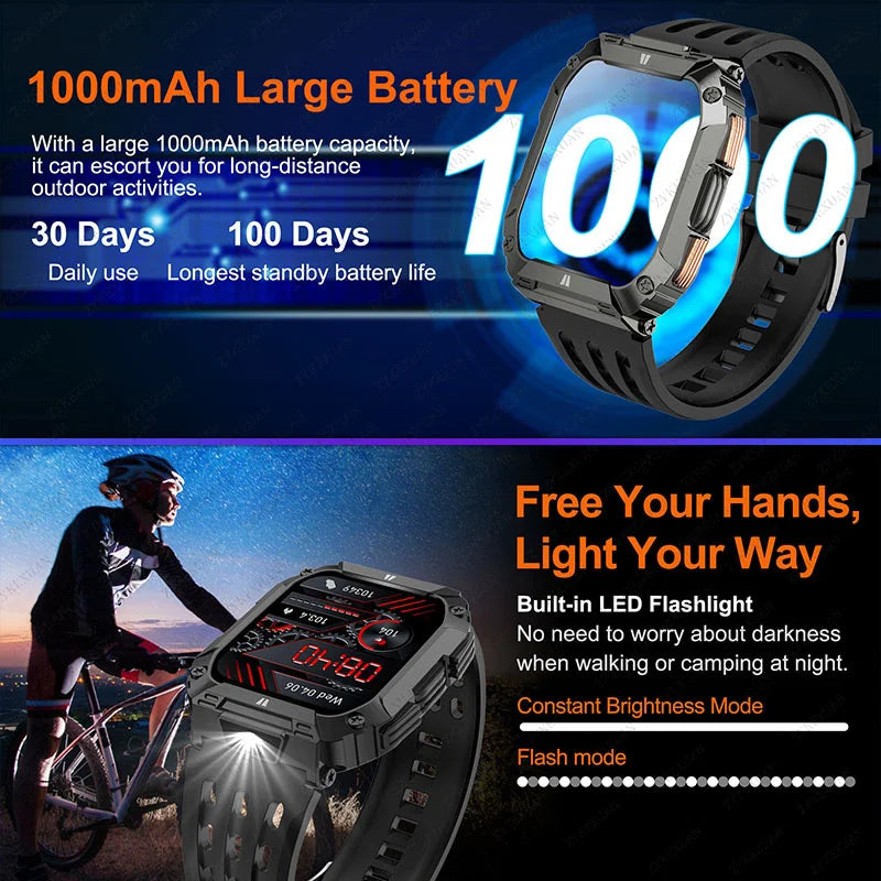 New1000mAh Battery Smart Watch 1.95 Inch AMOLED Screen Men Outdoorsports Watch IP68 Waterproof Bluetooth Call Sports Smartwatch
