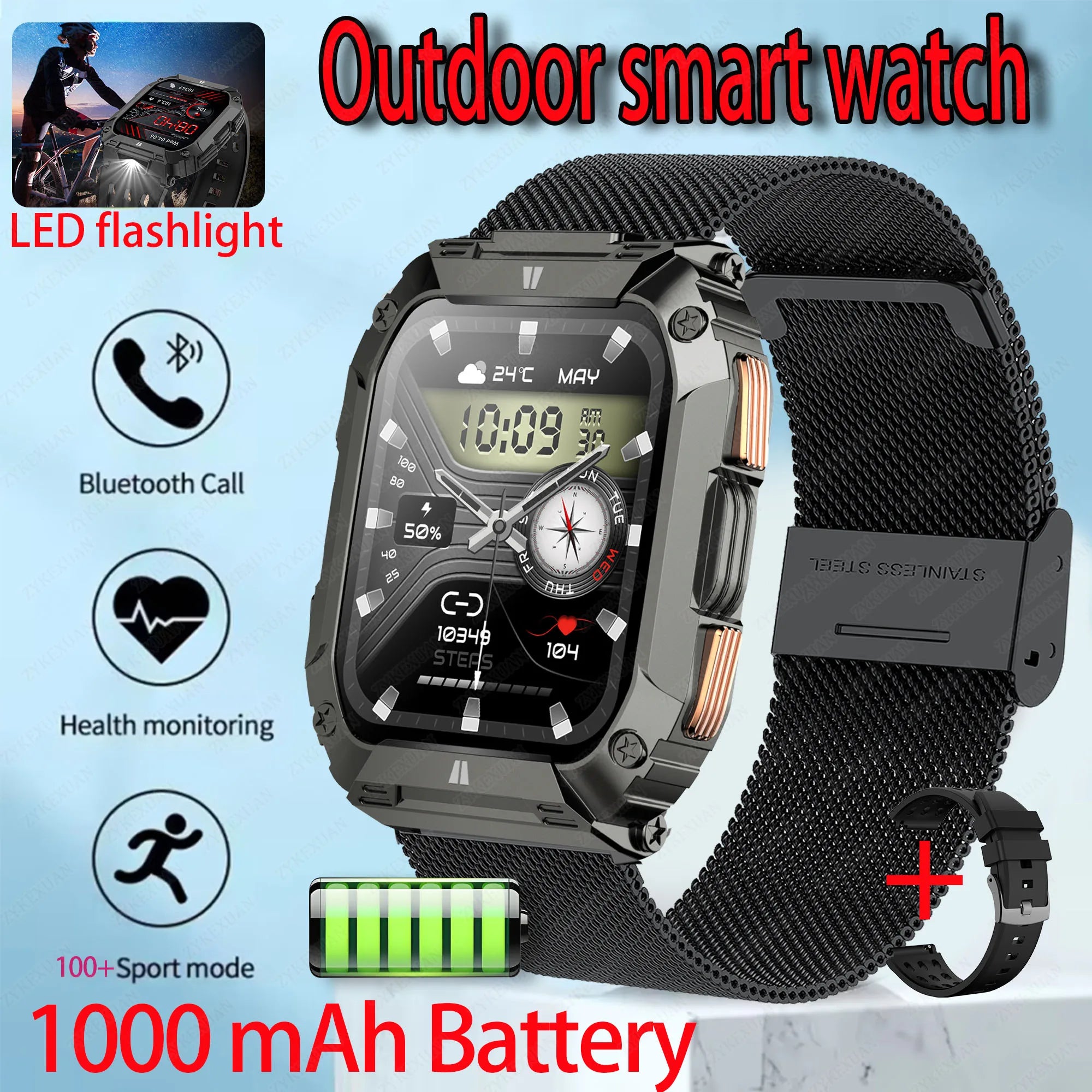 New1000mAh Battery Smart Watch 1.95 Inch AMOLED Screen Men Outdoorsports Watch IP68 Waterproof Bluetooth Call Sports Smartwatch