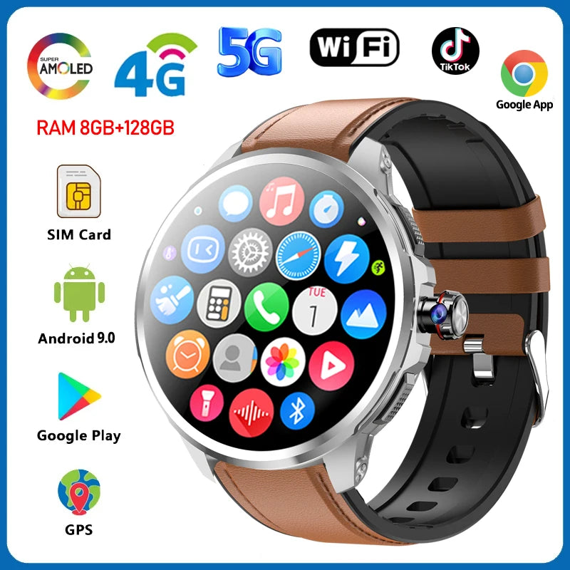 5G/4G Full Network Smart Watch 1.95 inch 720*720 Big Screen HD Video Call 8GB+128GB RAM 2100 mAh Google Play WIFI GPS Smartwatch