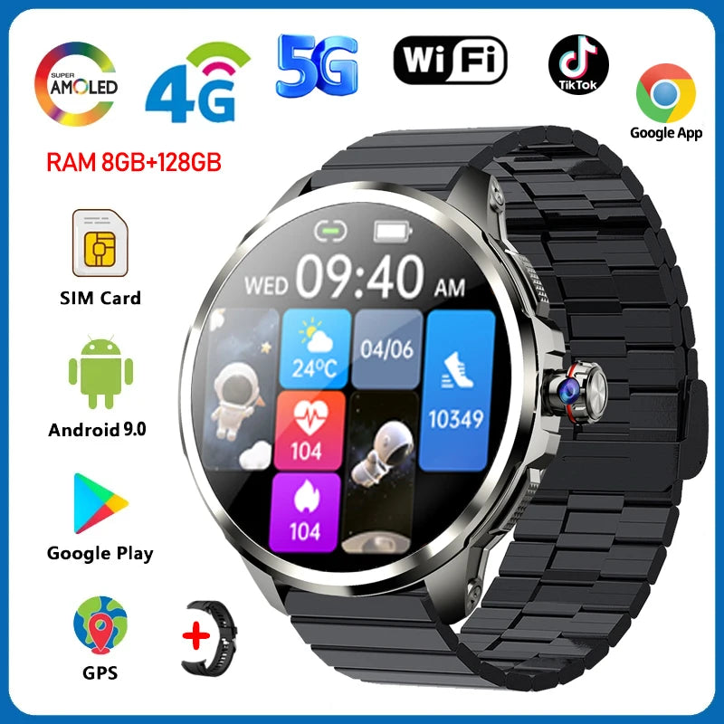 5G/4G Full Network Smart Watch 1.95 inch 720*720 Big Screen HD Video Call 8GB+128GB RAM 2100 mAh Google Play WIFI GPS Smartwatch