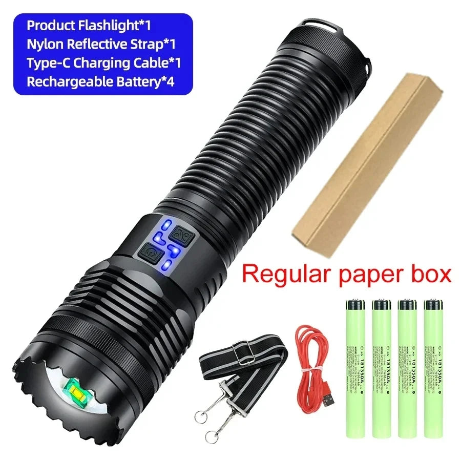 High Power Led Flashlight Super Bright Long Range Torch Rechargeable Ultra Powerful Outdoor Tactical Hand Lamp Camping Lantern