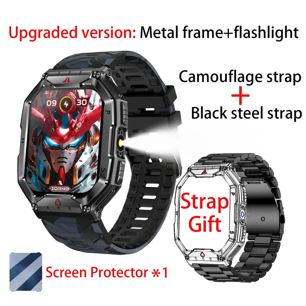 2025 Three Defense Military Men's Smart Watch lP68 Waterproof Outdoor Sports Large Screen Bluetooth Voice Call Smartwatch Gift