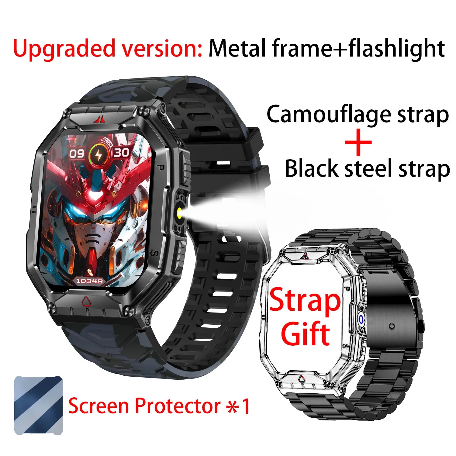2025 Three Defense Military Men's Smart Watch lP68 Waterproof Outdoor Sports Large Screen Bluetooth Voice Call Smartwatch Gift