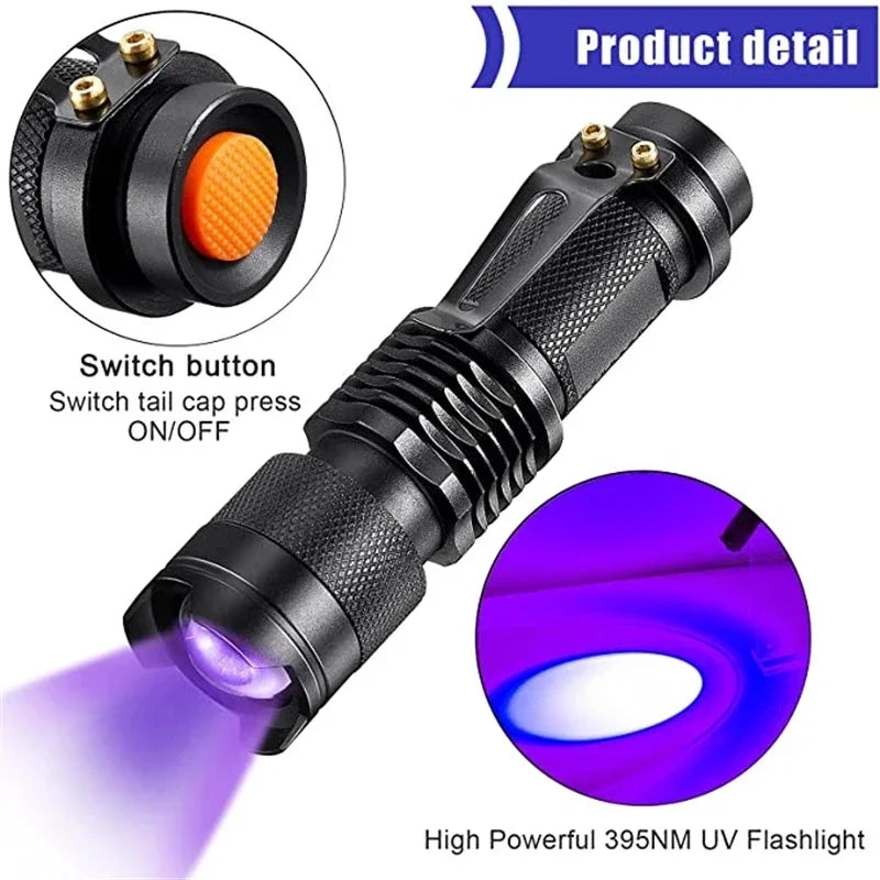 Mini UV LED Flashlight 395nm – Portable Detector Torch
