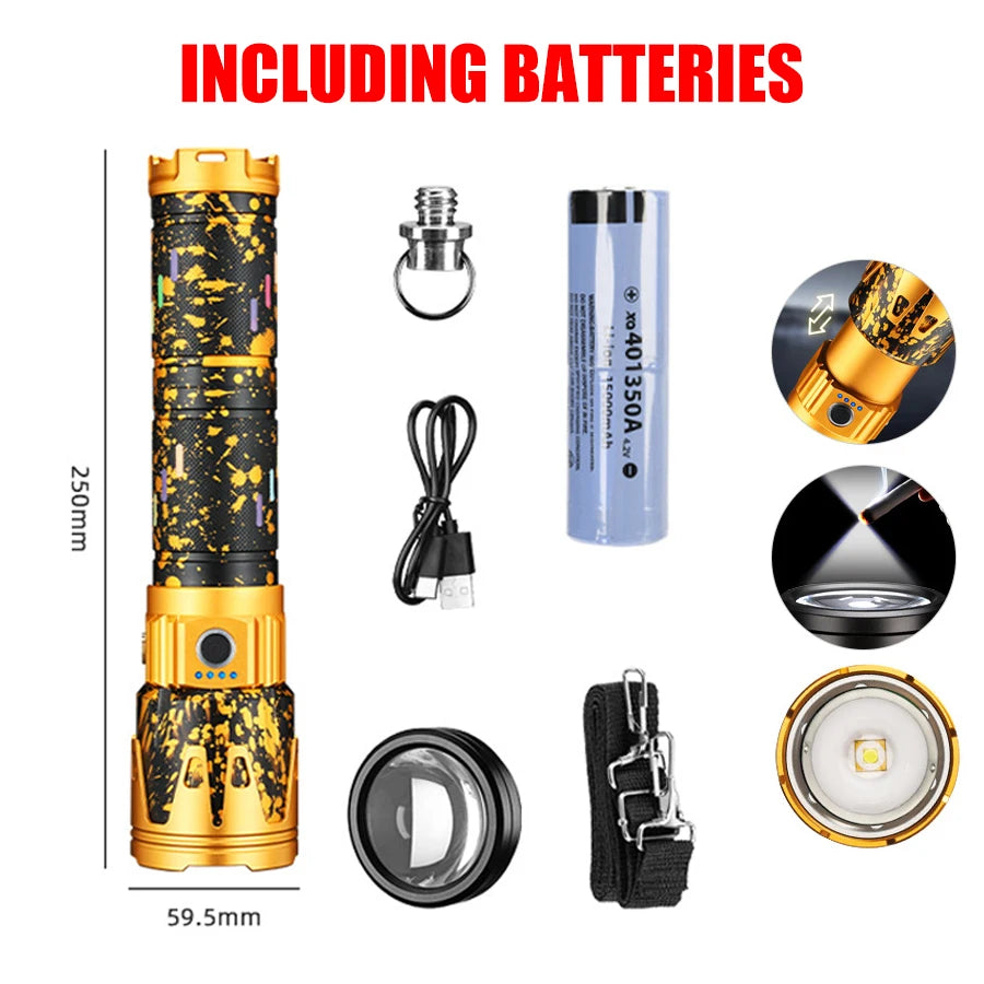 High Power Led Flashlight Super Bright Long Range Torch Rechargeable Ultra Powerful Outdoor Tactical Hand Lamp Camping Lantern