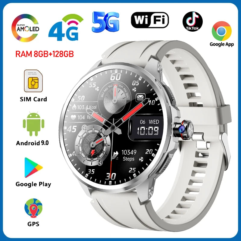 5G/4G Full Network Smart Watch 1.95 inch 720*720 Big Screen HD Video Call 8GB+128GB RAM 2100 mAh Google Play WIFI GPS Smartwatch