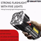 5LED High Power Led Flashlights Rechargeable Camping Spotlight with Side Light 3 Lighting Modes for Camping Adventure Outdoor