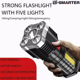 5LED High Power Led Flashlights Rechargeable Camping Spotlight with Side Light 3 Lighting Modes for Camping Adventure Outdoor