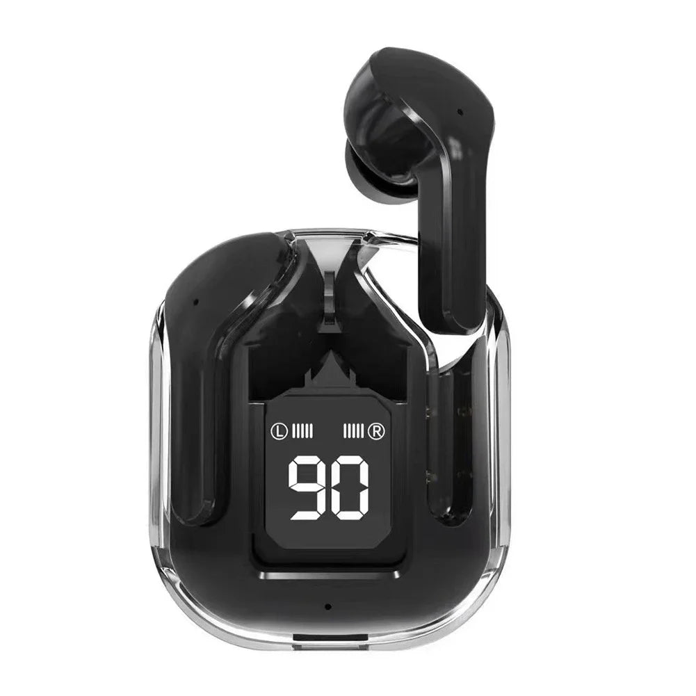 Bluetooth-Compatible Noise Canceling Translucent Earphones with Digital Display Charging Case Small Ear Buds for Sports Working