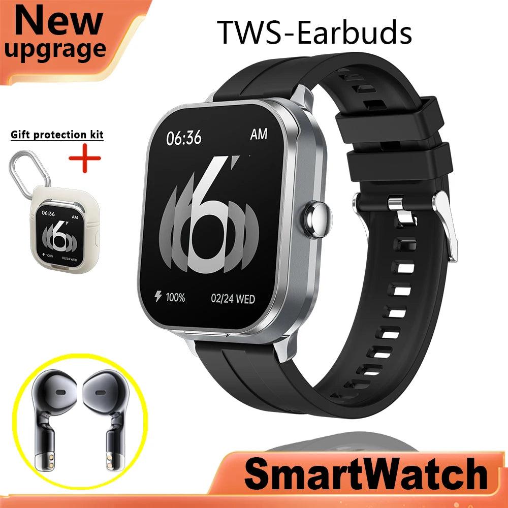 Smart Watch D8 PRO TWS 2-in-1 Fones de Ouvido Bluetooth com Chamada, NFC, Monitoramento de Frequência Cardíaca e Pressão Arterial, Reprodução de Música