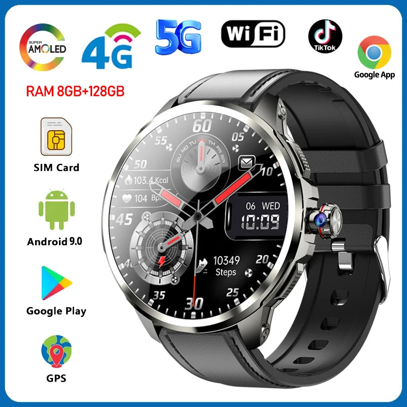 5G/4G Full Network Smart Watch 1.95 inch 720*720 Big Screen HD Video Call 8GB+128GB RAM 2100 mAh Google Play WIFI GPS Smartwatch