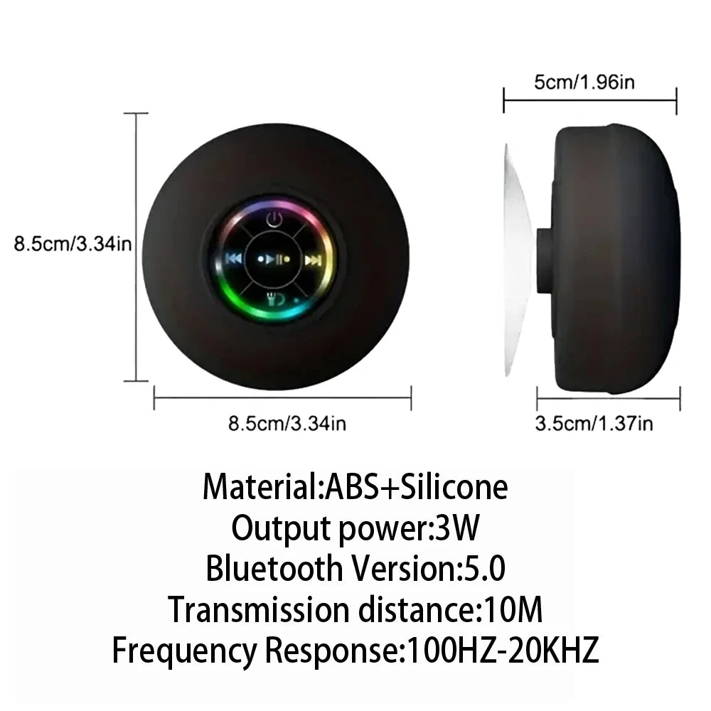 Portable Waterproof Bluetooth Speaker with LED & Suction Cup