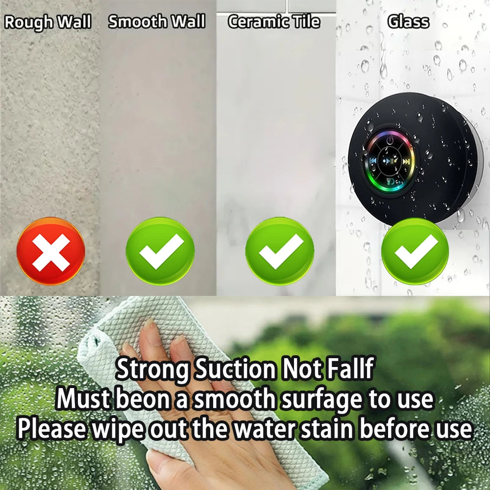 Portable Waterproof Bluetooth Speaker with LED & Suction Cup
