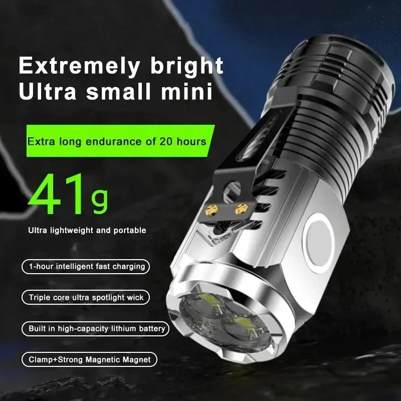 Mini 3LED Rechargeable Flashlight with Clip & Magnet