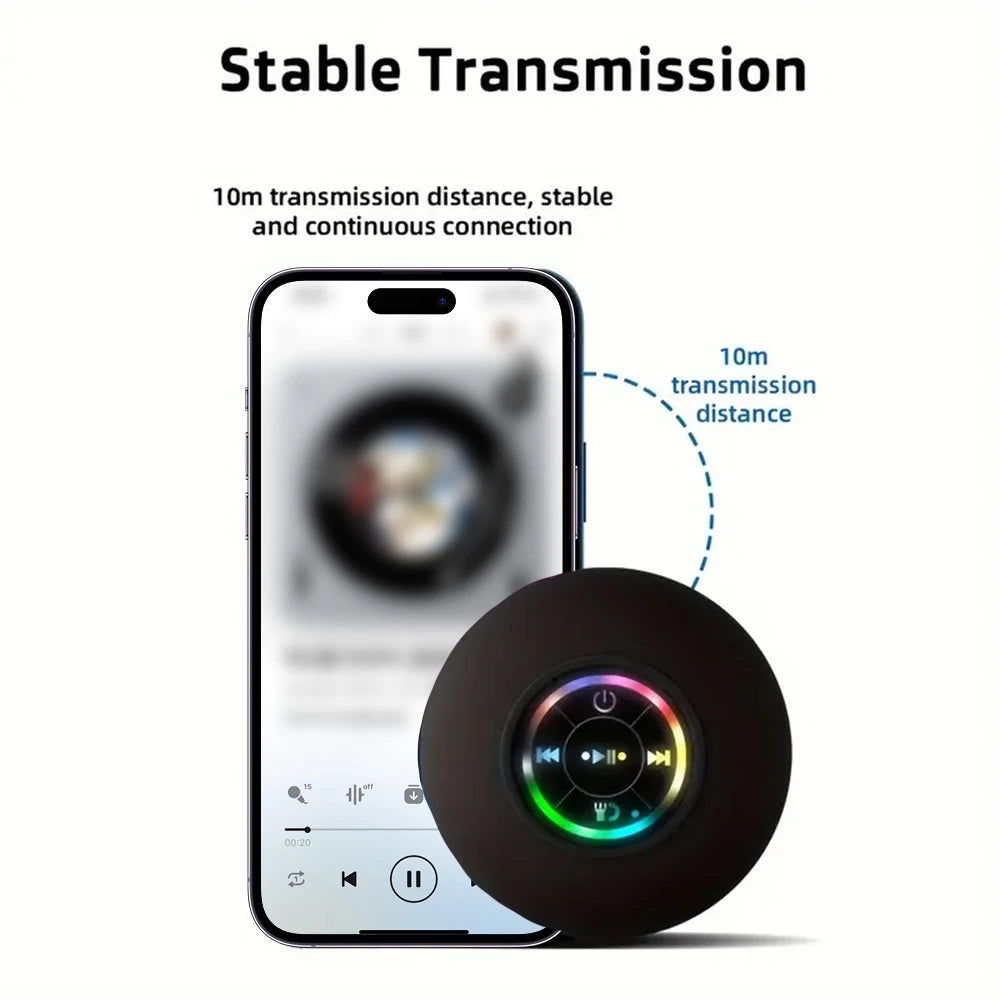 Portable Waterproof Bluetooth Speaker with LED & Suction Cup
