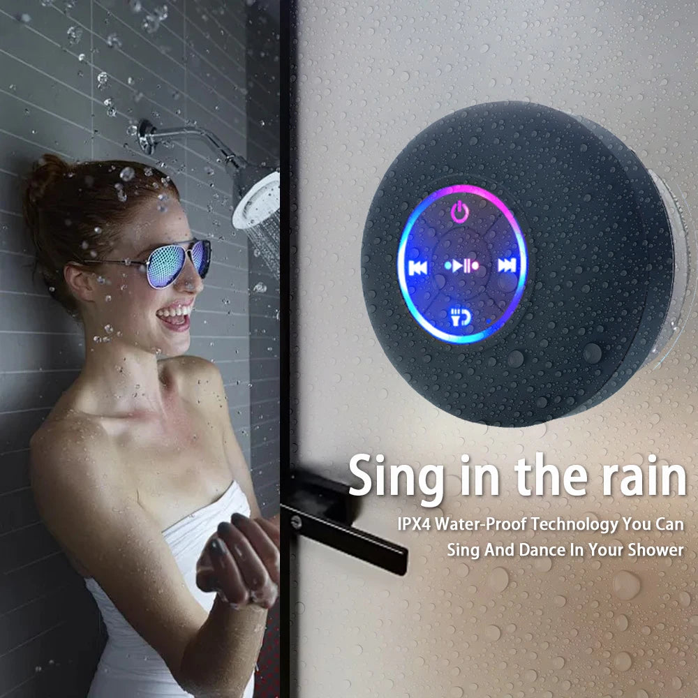 Portable Waterproof Bluetooth Speaker with LED & Suction Cup