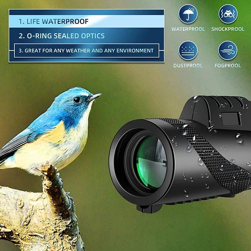 HD Zoom Monocular Telescope 80x100 – Waterproof, Portable & Phone Adapter Ready