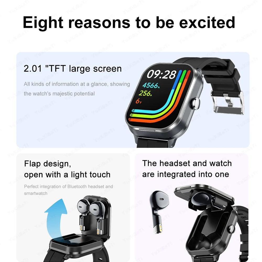 Smart Watch D8 PRO TWS 2-in-1 Fones de Ouvido Bluetooth com Chamada, NFC, Monitoramento de Frequência Cardíaca e Pressão Arterial, Reprodução de Música