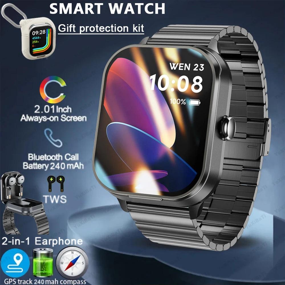 Smart Watch D8 PRO TWS 2-in-1 Fones de Ouvido Bluetooth com Chamada, NFC, Monitoramento de Frequência Cardíaca e Pressão Arterial, Reprodução de Música