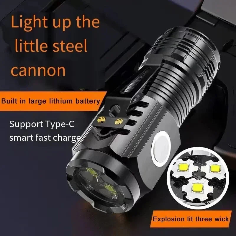 Mini 3LED Rechargeable Flashlight with Clip & Magnet