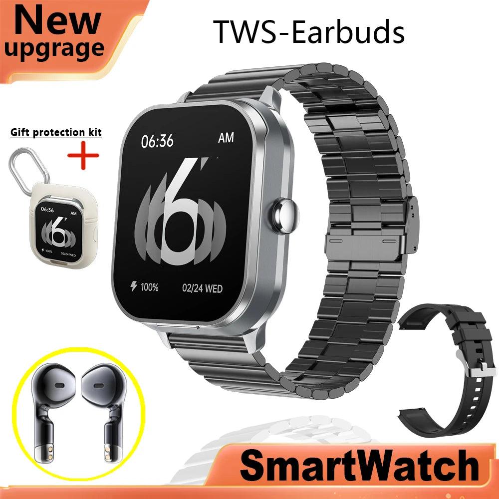 Smart Watch D8 PRO TWS 2-in-1 Fones de Ouvido Bluetooth com Chamada, NFC, Monitoramento de Frequência Cardíaca e Pressão Arterial, Reprodução de Música