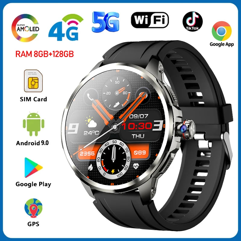 5G/4G Full Network Smart Watch 1.95 inch 720*720 Big Screen HD Video Call 8GB+128GB RAM 2100 mAh Google Play WIFI GPS Smartwatch