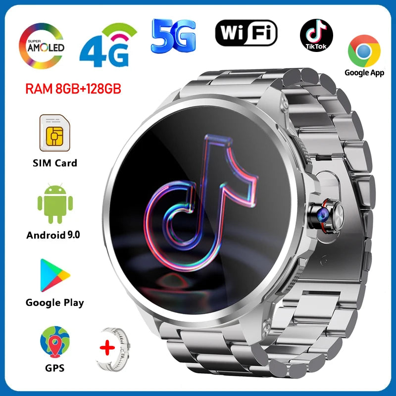 5G/4G Full Network Smart Watch 1.95 inch 720*720 Big Screen HD Video Call 8GB+128GB RAM 2100 mAh Google Play WIFI GPS Smartwatch