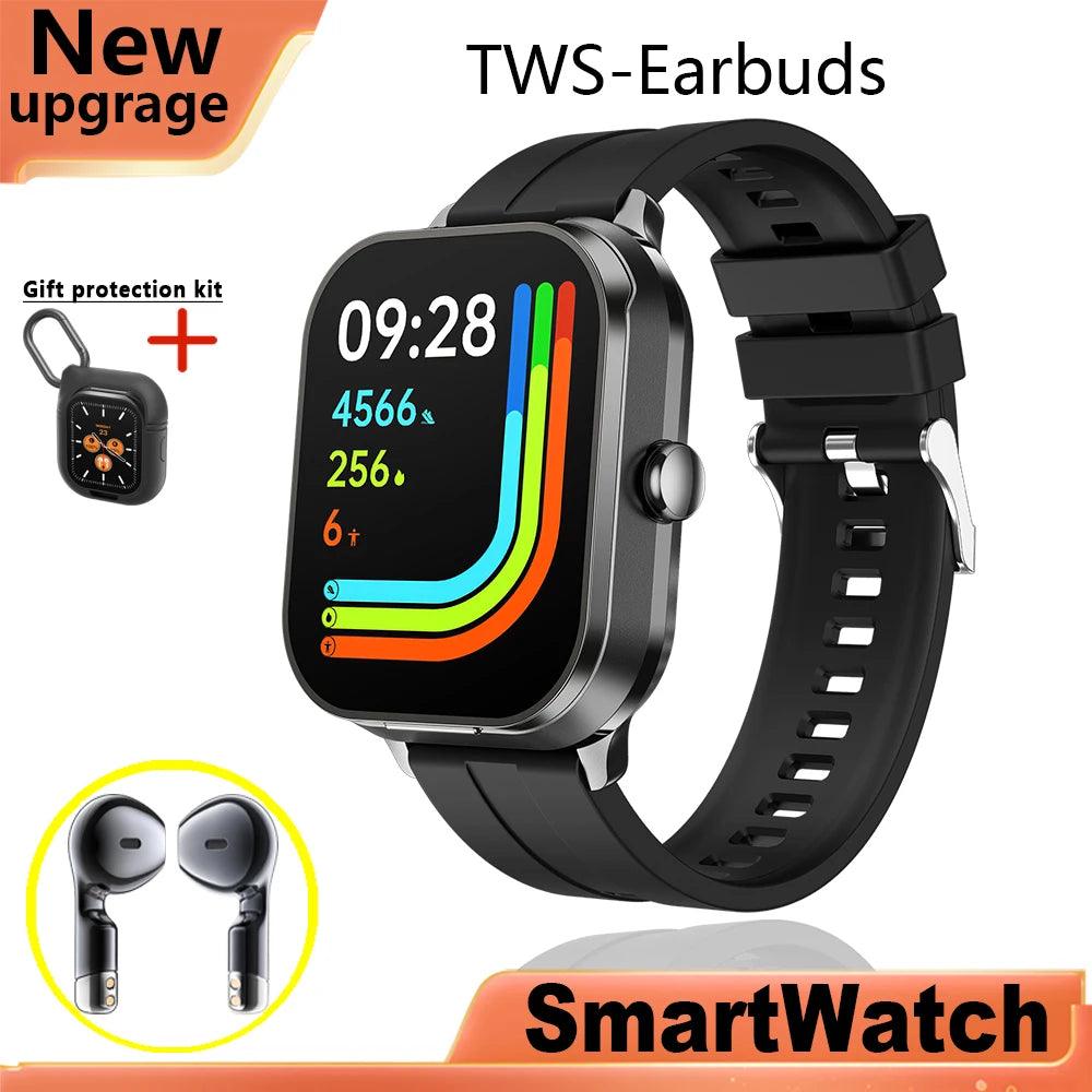 Smart Watch D8 PRO TWS 2-in-1 Fones de Ouvido Bluetooth com Chamada, NFC, Monitoramento de Frequência Cardíaca e Pressão Arterial, Reprodução de Música
