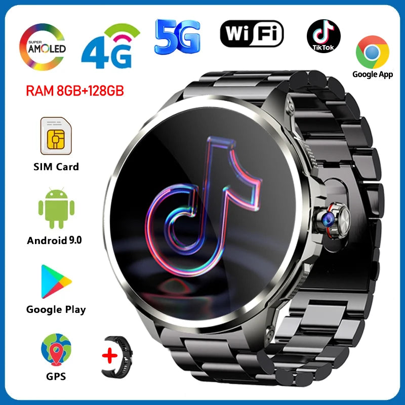 5G/4G Full Network Smart Watch 1.95 inch 720*720 Big Screen HD Video Call 8GB+128GB RAM 2100 mAh Google Play WIFI GPS Smartwatch
