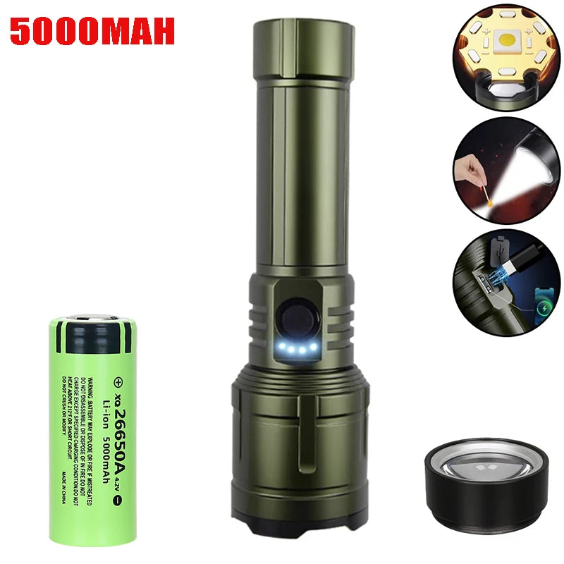 High Power Led Flashlight Super Bright Long Range Torch Rechargeable Ultra Powerful Outdoor Tactical Hand Lamp Camping Lantern