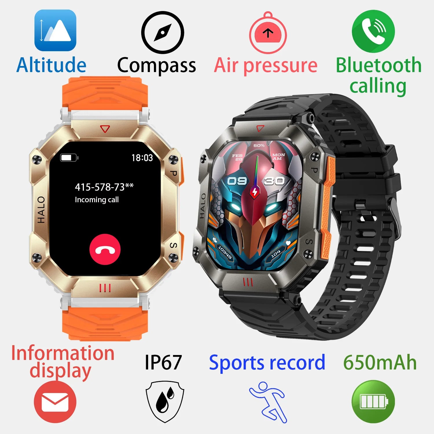 2025 Three Defense Military Men's Smart Watch lP68 Waterproof Outdoor Sports Large Screen Bluetooth Voice Call Smartwatch Gift