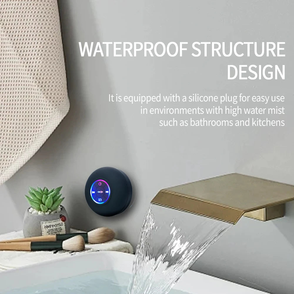 Portable Waterproof Bluetooth Speaker with LED & Suction Cup