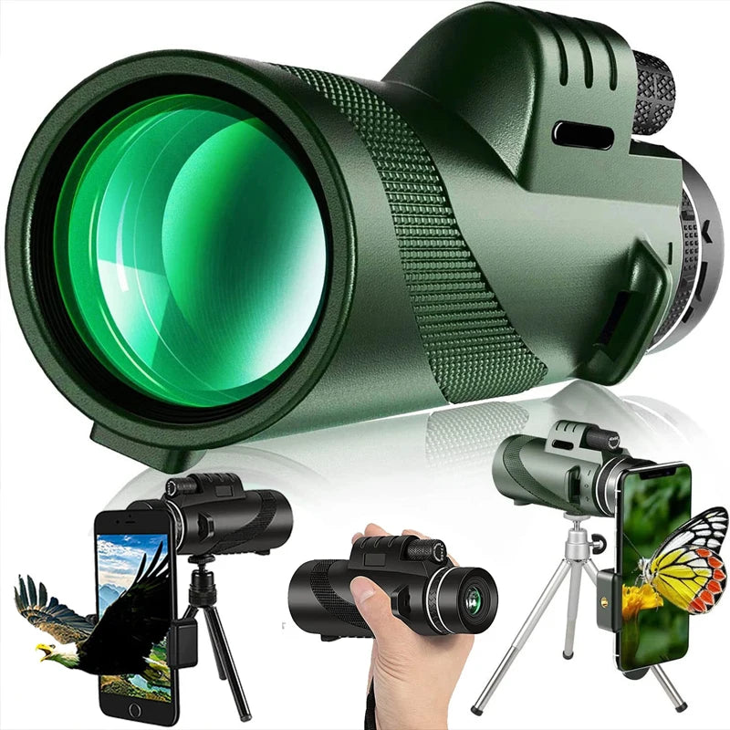 HD Zoom Monocular Telescope 80x100 – Waterproof, Portable & Phone Adapter Ready