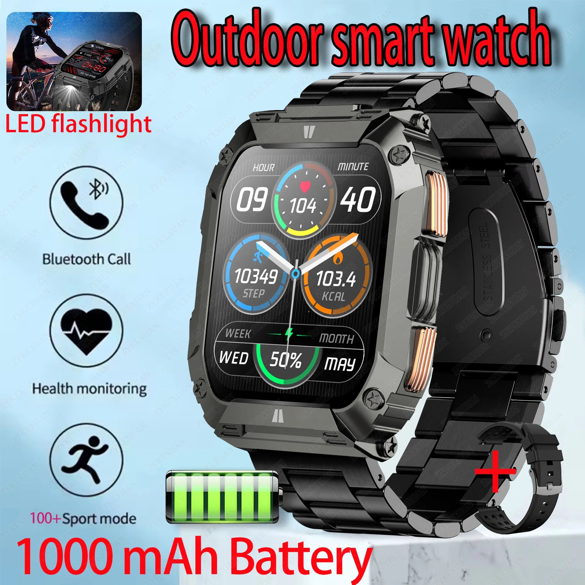New1000mAh Battery Smart Watch 1.95 Inch AMOLED Screen Men Outdoorsports Watch IP68 Waterproof Bluetooth Call Sports Smartwatch