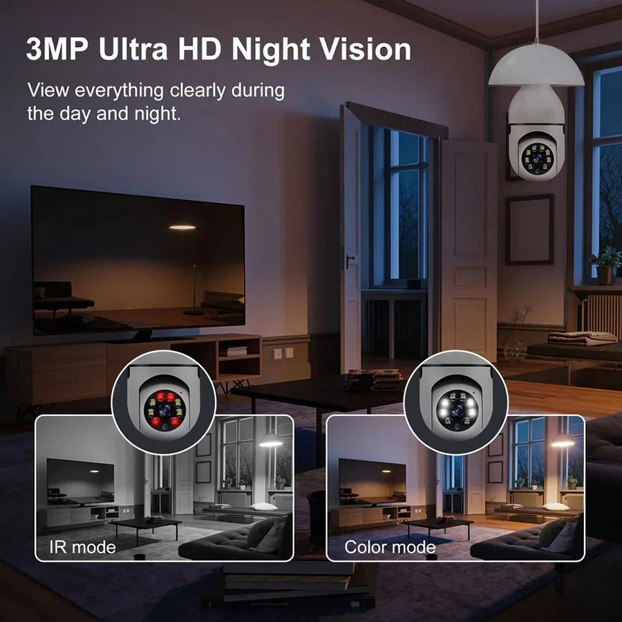 Smart Bulb Security Camera 360° WiFi with Night Vision & Motion Tracking