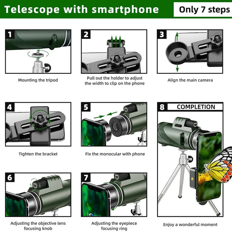 HD Zoom Monocular Telescope 80x100 – Waterproof, Portable & Phone Adapter Ready