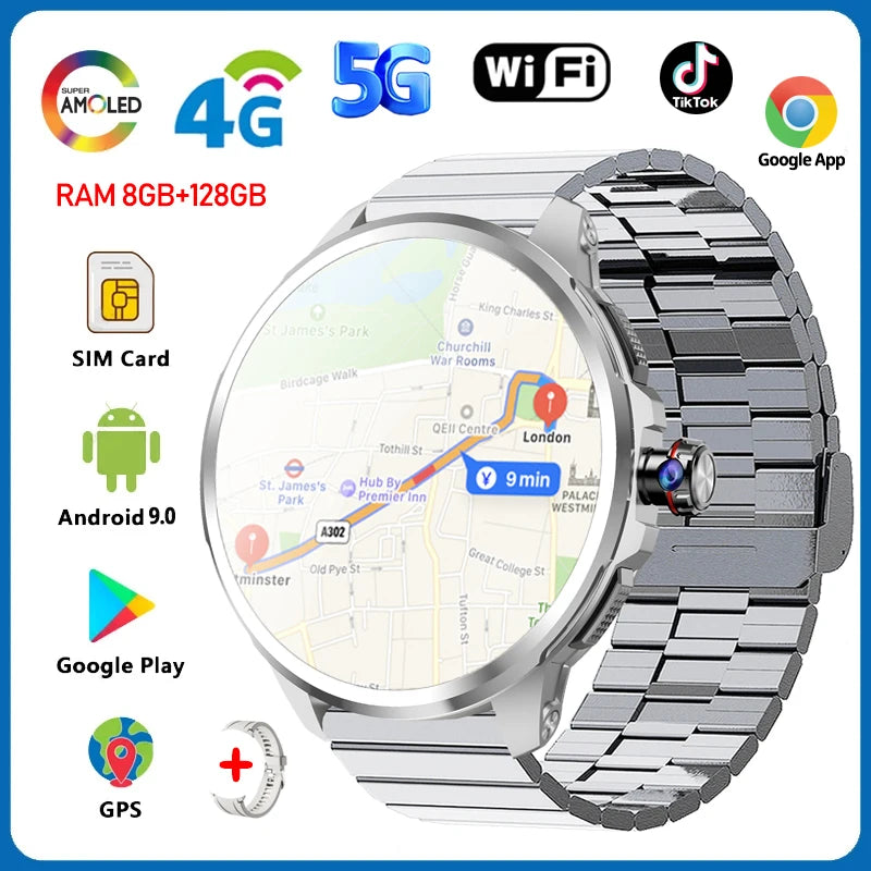 5G/4G Full Network Smart Watch 1.95 inch 720*720 Big Screen HD Video Call 8GB+128GB RAM 2100 mAh Google Play WIFI GPS Smartwatch